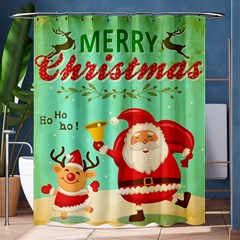 Vintage Merry Christmas Daning Santa And Reindeer Shower Curtain 60  X 72  (medium)  by allthingseveryone