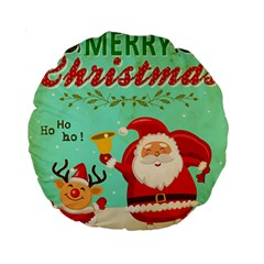 Vintage Merry Christmas Daning Santa And Reindeer Standard 15  Premium Round Cushions by allthingseveryone