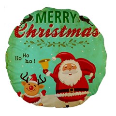 Vintage Merry Christmas Daning Santa And Reindeer Large 18  Premium Round Cushions by allthingseveryone