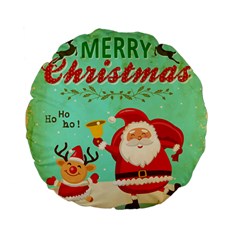 Vintage Merry Christmas Daning Santa And Reindeer Standard 15  Premium Flano Round Cushions by allthingseveryone