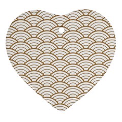 Art Deco,japanese Fan Pattern, Gold,white,vintage,chic,elegant,beautiful,shell Pattern, Modern,trendy Heart Ornament (two Sides) by NouveauDesign