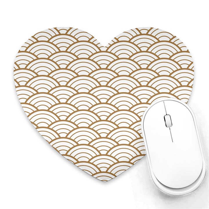 art deco,japanese fan pattern, gold,white,vintage,chic,elegant,beautiful,shell pattern, modern,trendy Heart Mousepads