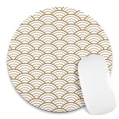 Art Deco,japanese Fan Pattern, Gold,white,vintage,chic,elegant,beautiful,shell Pattern, Modern,trendy Round Mousepads by NouveauDesign