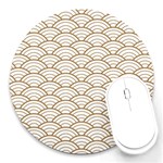 art deco,japanese fan pattern, gold,white,vintage,chic,elegant,beautiful,shell pattern, modern,trendy Round Mousepads Front