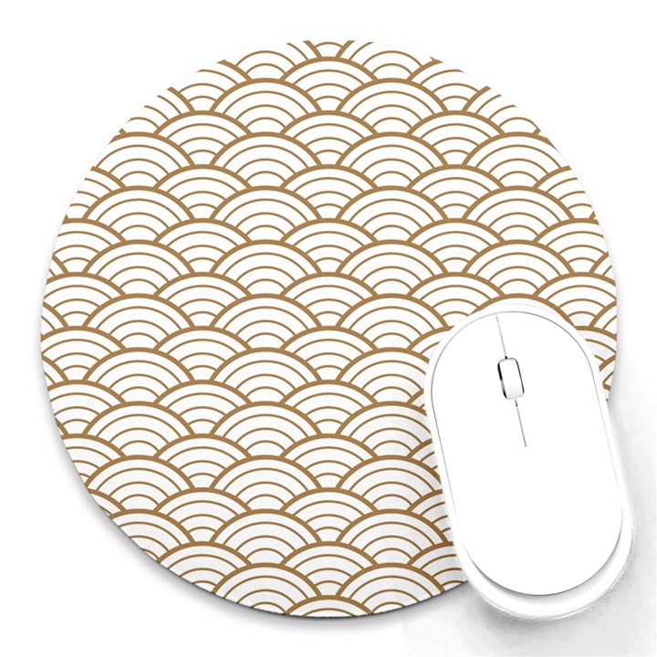 art deco,japanese fan pattern, gold,white,vintage,chic,elegant,beautiful,shell pattern, modern,trendy Round Mousepads