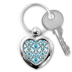 Art Nouveau, Art Deco, Floral,vintage,blue,green,white,beautiful,elegant,chic,modern,trendy,belle Époque Key Chains (heart)  by NouveauDesign