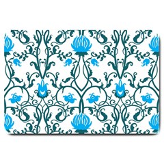 Art Nouveau, Art Deco, Floral,vintage,blue,green,white,beautiful,elegant,chic,modern,trendy,belle Époque Large Doormat  by NouveauDesign