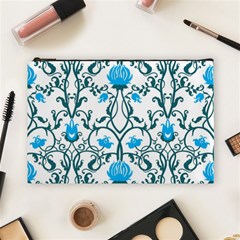 Art Nouveau, Art Deco, Floral,vintage,blue,green,white,beautiful,elegant,chic,modern,trendy,belle Époque Cosmetic Bag (large)  by NouveauDesign