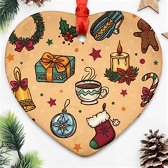 Cute Vintage Christmas Pattern Ornament (heart) by allthingseveryone