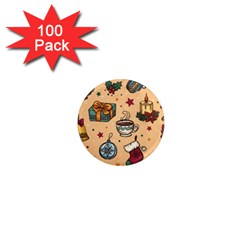 Cute Vintage Christmas Pattern 1  Mini Magnets (100 Pack)  by allthingseveryone