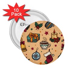 Cute Vintage Christmas Pattern 2 25  Buttons (10 Pack)  by allthingseveryone