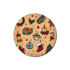 Cute Vintage Christmas Pattern Rubber Coaster (round)  by allthingseveryone