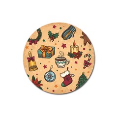 Cute Vintage Christmas Pattern Magnet 3  (round) by allthingseveryone