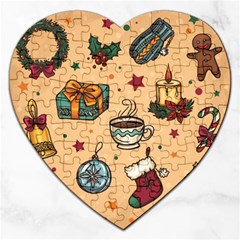 Cute Vintage Christmas Pattern Jigsaw Puzzle (heart) by allthingseveryone