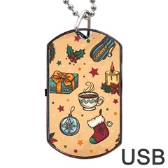 Cute Vintage Christmas Pattern Dog Tag Usb Flash (one Side) by allthingseveryone