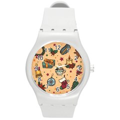 Cute Vintage Christmas Pattern Round Plastic Sport Watch (m) by allthingseveryone