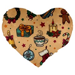 Cute Vintage Christmas Pattern Large 19  Premium Heart Shape Cushions by allthingseveryone