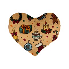 Cute Vintage Christmas Pattern Standard 16  Premium Flano Heart Shape Cushions by allthingseveryone