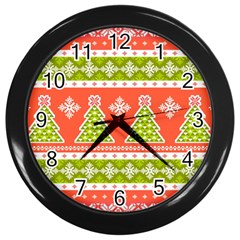 Christmas Tree Ugly Sweater Pattern Wall Clocks (black) by allthingseveryone