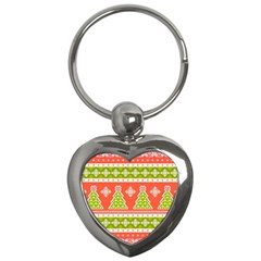 Christmas Tree Ugly Sweater Pattern Key Chains (heart)  by allthingseveryone