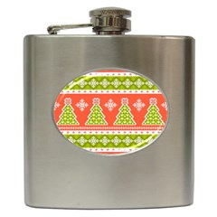 Christmas Tree Ugly Sweater Pattern Hip Flask (6 Oz) by allthingseveryone