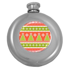 Christmas Tree Ugly Sweater Pattern Round Hip Flask (5 Oz) by allthingseveryone