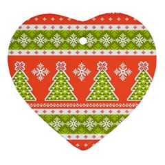 Christmas Tree Ugly Sweater Pattern Heart Ornament (two Sides) by allthingseveryone