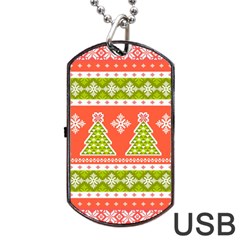 Christmas Tree Ugly Sweater Pattern Dog Tag Usb Flash (two Sides) by allthingseveryone