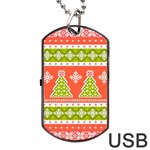 Christmas Tree Ugly Sweater Pattern Dog Tag USB Flash (Two Sides) Front