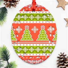 Christmas Tree Ugly Sweater Pattern Ornament (oval Filigree) by allthingseveryone