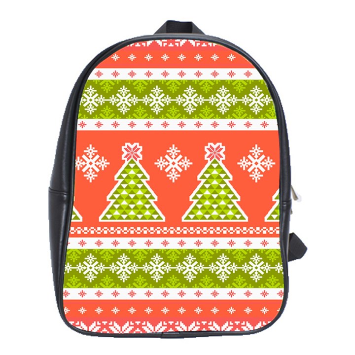 Christmas Tree Ugly Sweater Pattern School Bag (XL)