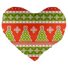 Christmas Tree Ugly Sweater Pattern Large 19  Premium Heart Shape Cushions by allthingseveryone