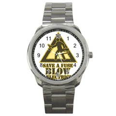 Save A Fuse Blow An Electrician Sport Metal Watch by FunnyShirtsAndStuff