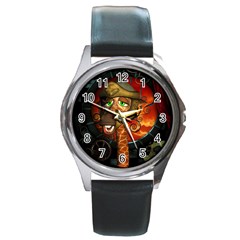 Funny Giraffe With Helmet Round Metal Watch by FantasyWorld7