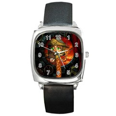 Funny Giraffe With Helmet Square Metal Watch by FantasyWorld7