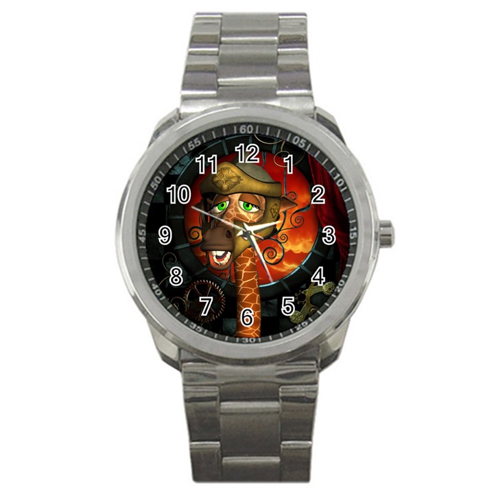 Funny Giraffe With Helmet Sport Metal Watch