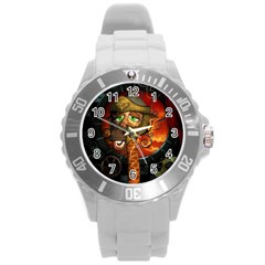 Funny Giraffe With Helmet Round Plastic Sport Watch (l) by FantasyWorld7