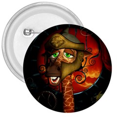 Funny Giraffe With Helmet 3  Buttons by FantasyWorld7