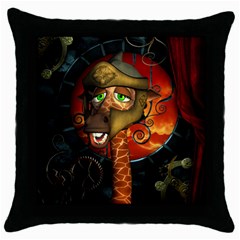 Funny Giraffe With Helmet Throw Pillow Case (black) by FantasyWorld7