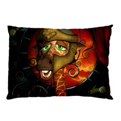 Funny Giraffe With Helmet Pillow Case by FantasyWorld7