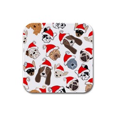 Christmas Puppies Rubber Square Coaster (4 Pack)  by allthingseveryone