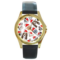 Christmas Puppies Round Gold Metal Watch by allthingseveryone