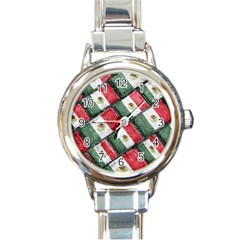 Mexican Flag Pattern Design Round Italian Charm Watch by dflcprints