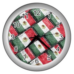 Mexican Flag Pattern Design Wall Clocks (silver) 