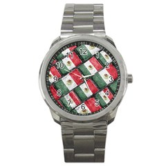 Mexican Flag Pattern Design Sport Metal Watch by dflcprints