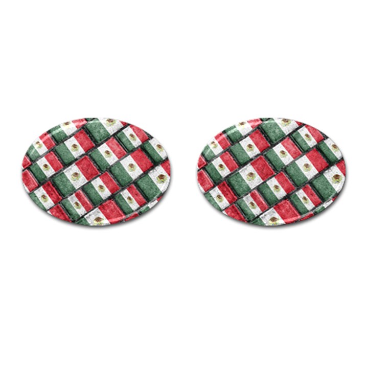 Mexican Flag Pattern Design Cufflinks (Oval)