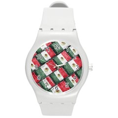 Mexican Flag Pattern Design Round Plastic Sport Watch (m) by dflcprints