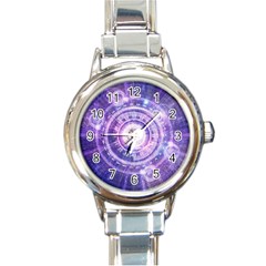 Blue Fractal Alchemy Hud For Bending Hyperspace Round Italian Charm Watch by jayaprime