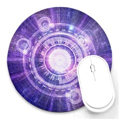 Blue Fractal Alchemy Hud For Bending Hyperspace Round Mousepads by jayaprime