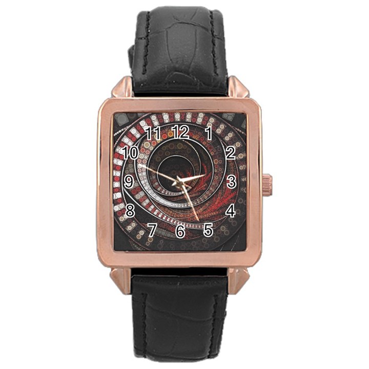 The Thousand and One Rings of the Fractal Circus Rose Gold Leather Watch 